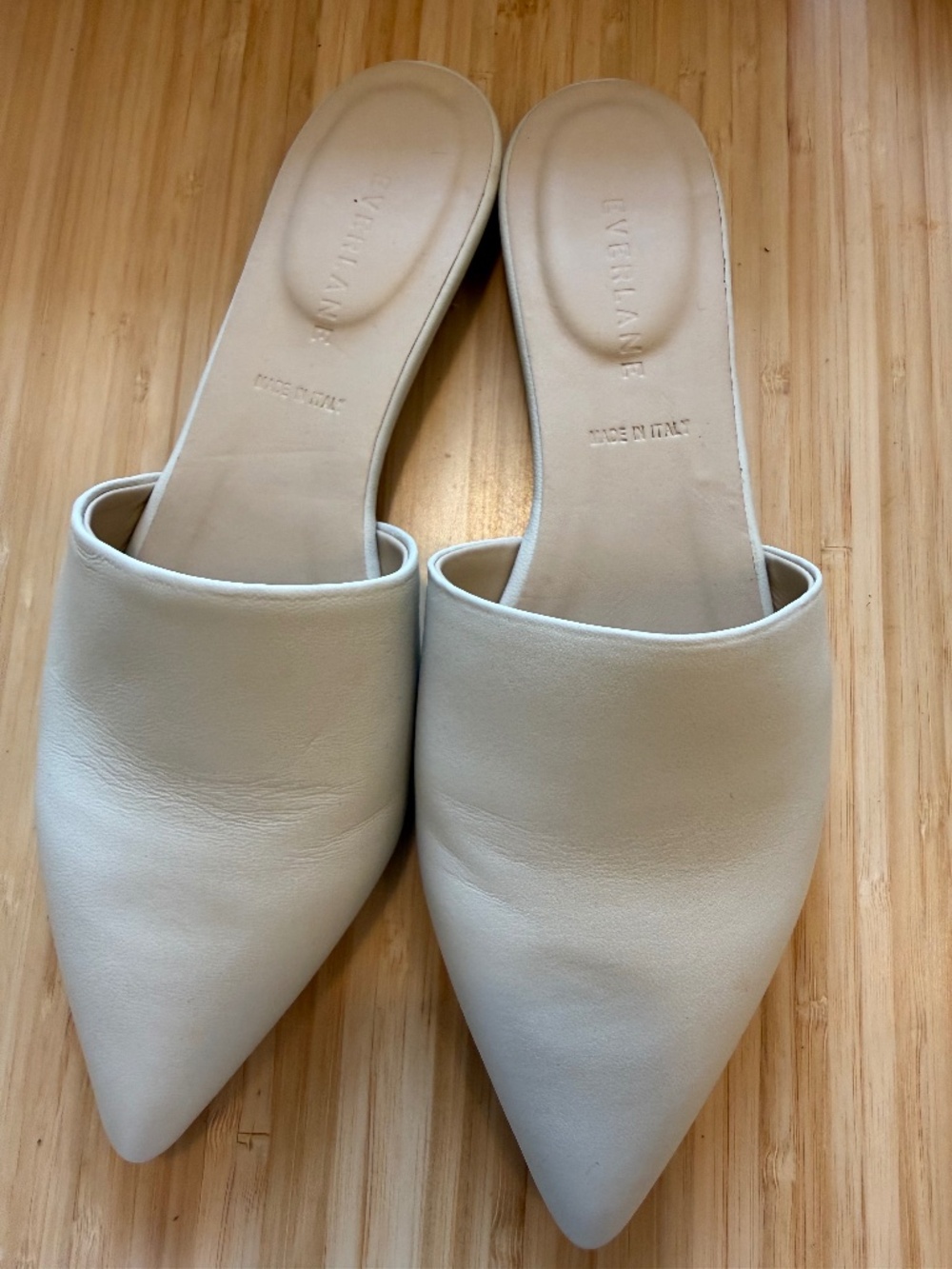 Everlane White Leather Pointed Toe Mules Slides Size 7 Made Italy + Box